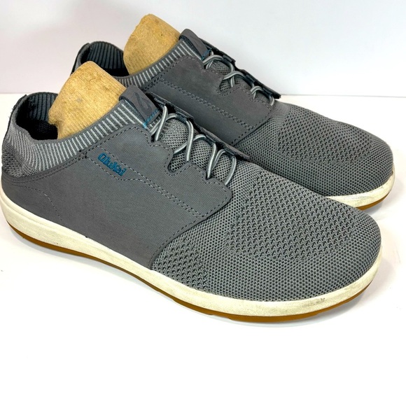 OluKai Makia Ulana Kai Sneakers Gray Knit Leather Men’s Size 8 Leather EUC - Picture 1 of 8